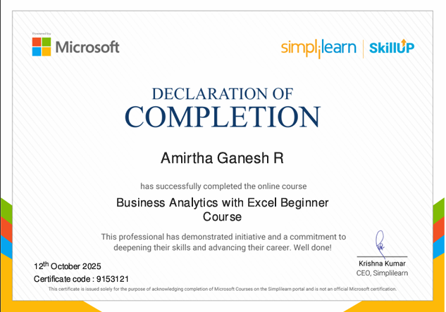 Business Analytics with Excel